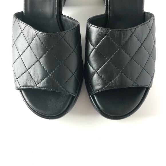 NIB Chanel 2024 Quilted Lambskin CC Logo Black Platform Wedge Sandals 39 - Picture 4 of 13